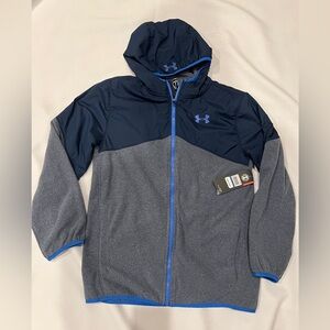 Under Armour Blue and Gray Fleece Jacket Kids Size XL Boys Full Zip Hood Hooded